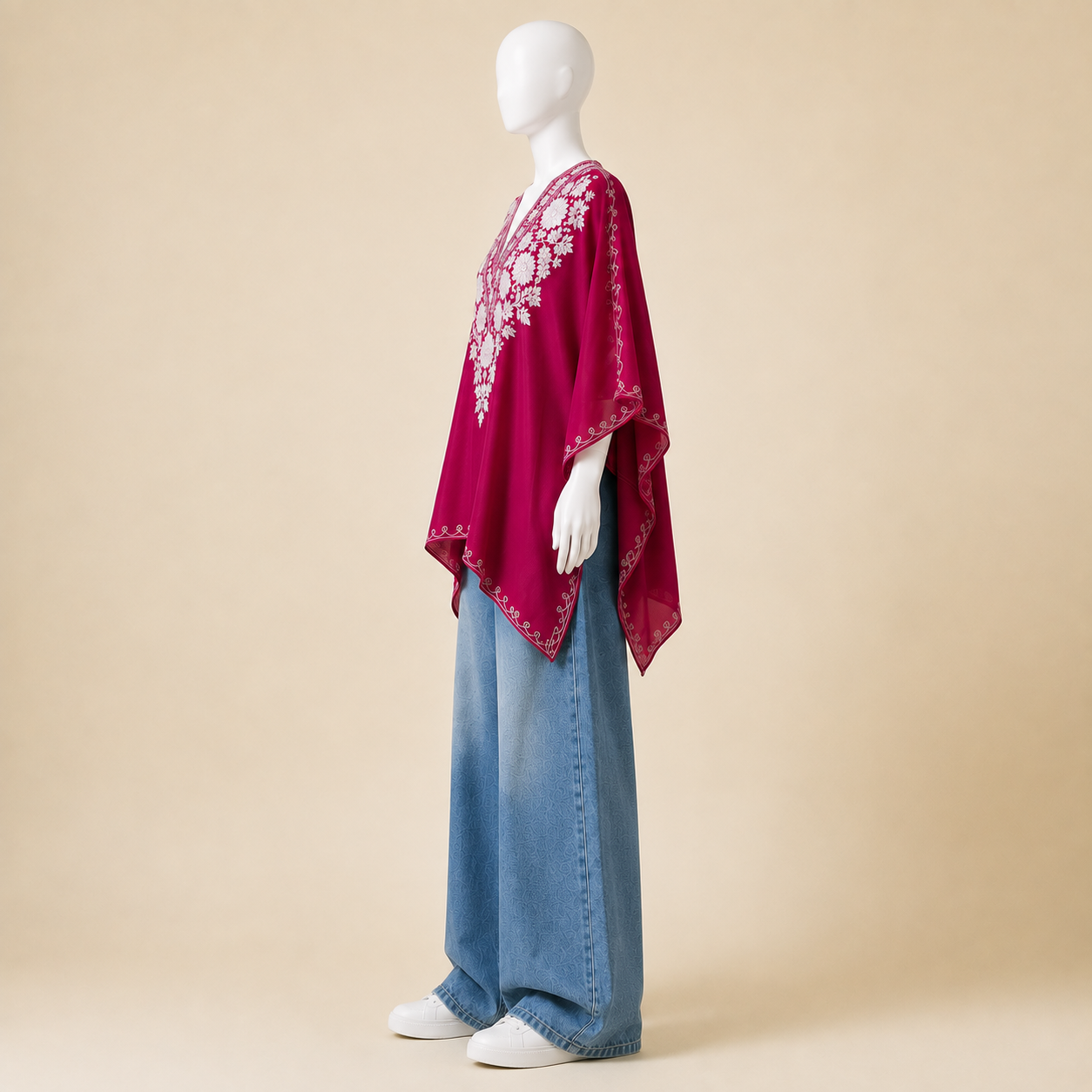 Premium Berry Magenta summer kaftan for women with traditional Aari embroidery