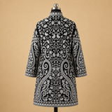 Black Kashmiri jacket with traditional Jaal embroidery on Matka Silk fabric