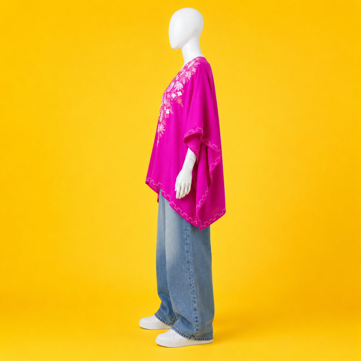 Premium Fuchsia Pink short kaftan for women with Kashmiri Aari-style embroidery