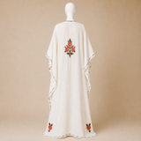 Premium Ivory Coral Crush kaftan for women with Kashmiri Aari-style embroidery