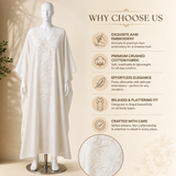 Premium Ivory Tonal long kaftan featuring intricate Kashmiri Aari work