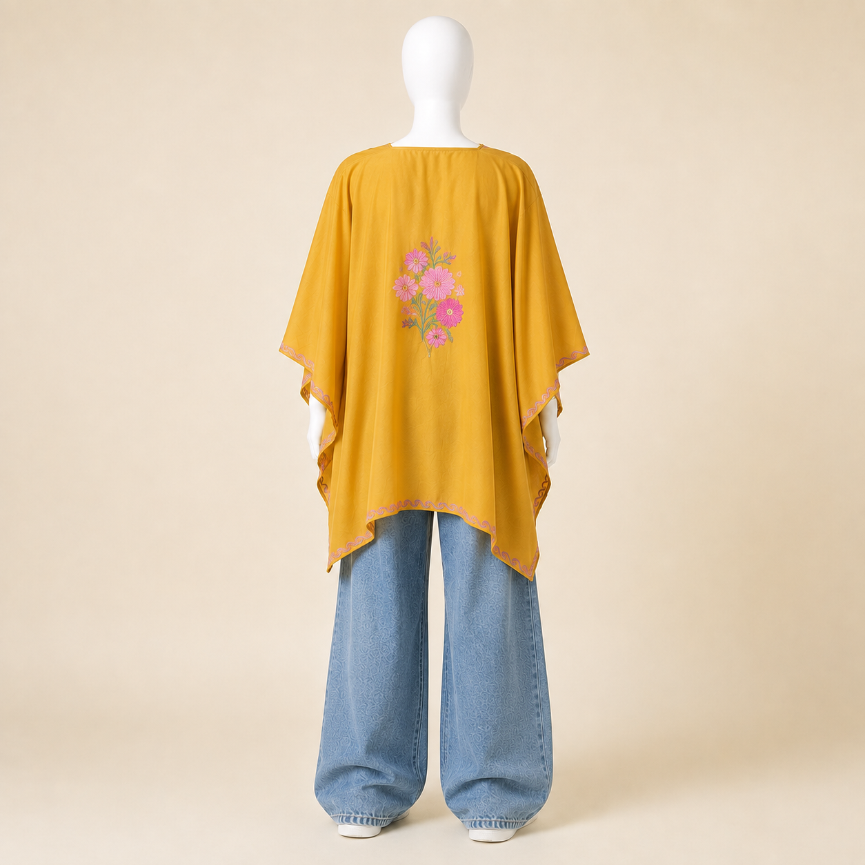 Premium Mustard Gold summer kaftan for women with Kashmiri embroidery