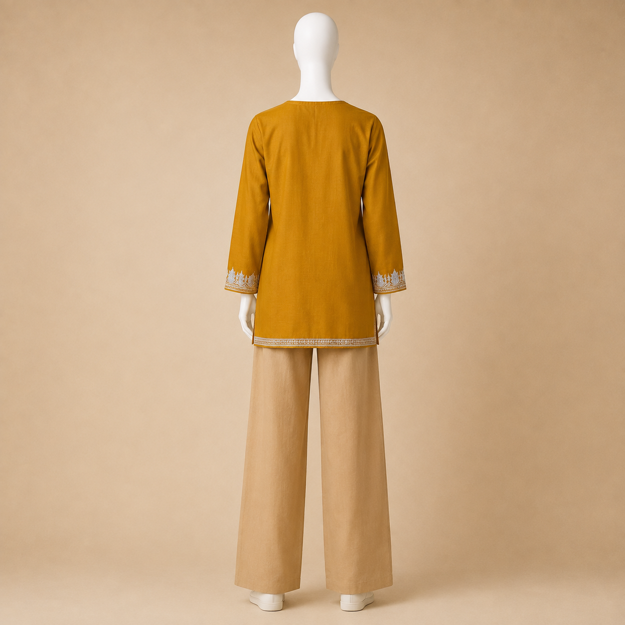 Premium Mustard Kashmiri short kurti with intricate Tilla embroidery