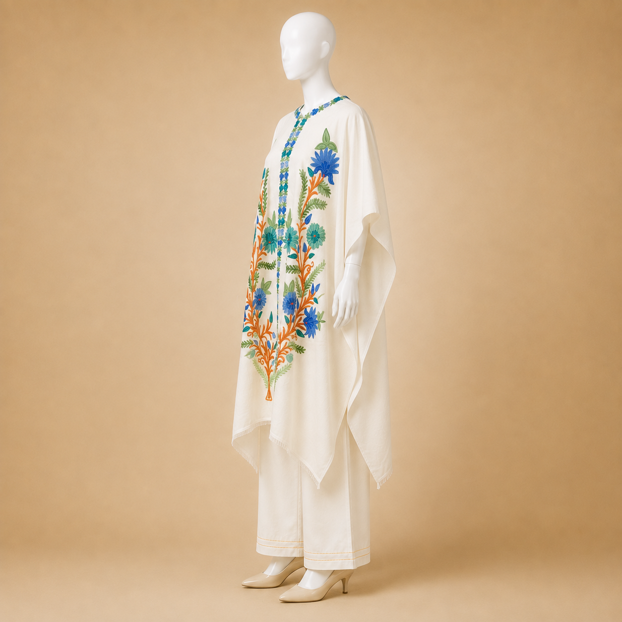 Premium Off White Kashmiri shrug featuring elegant embroidered work
