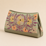 Sage Green embroidered clutch with traditional Kashmiri Aari work