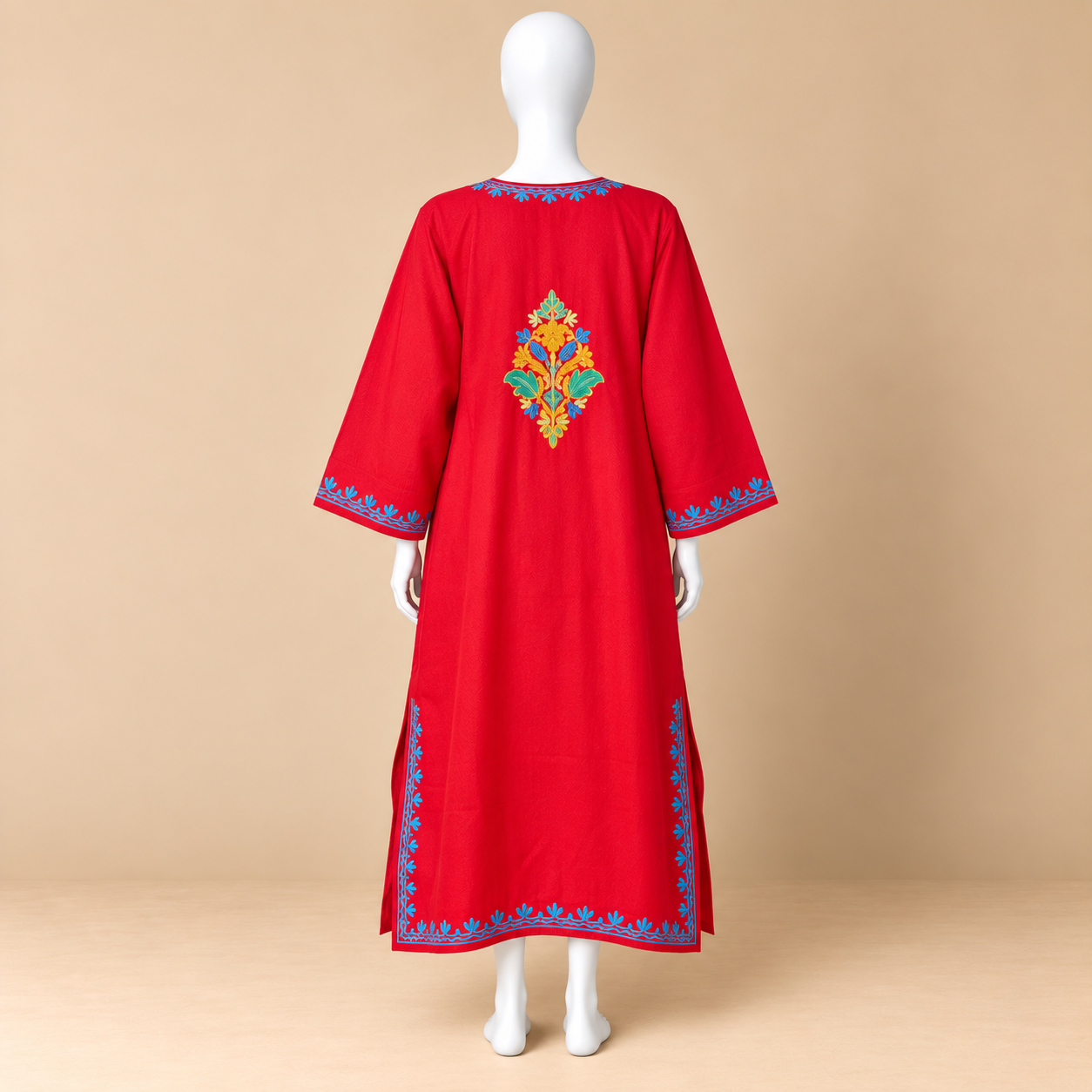 Red Kashmiri Pheran with Traditional Embroidery