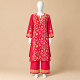 Red Kashmiri Jaali Embroidered Cord Set for Women