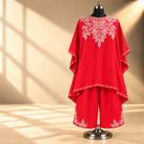 Red Tilla Crush Kashmiri Kaftan Set with Matching Bottom