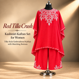 Red Tilla Crush Kashmiri Kaftan Set for Women with Tilla-Style Embroidery