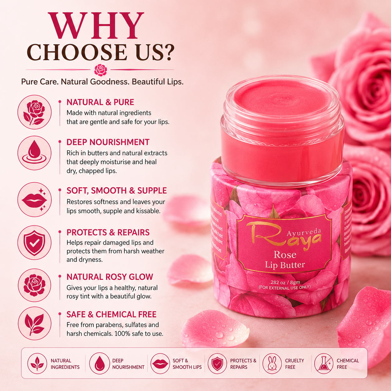 Rose lip butter with almond oil nourishment