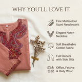 Rose Peach Cotton Ethnic Kurti for Women