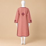 Rose Peach Cotton Kashmiri Long Kurti for Women