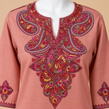Rose Peach Kashmiri Sozni Embroidered Long Kurti