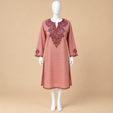 Rose Peach Kashmiri Long Kurti | Multicolor Sozni Paisley Embroidery