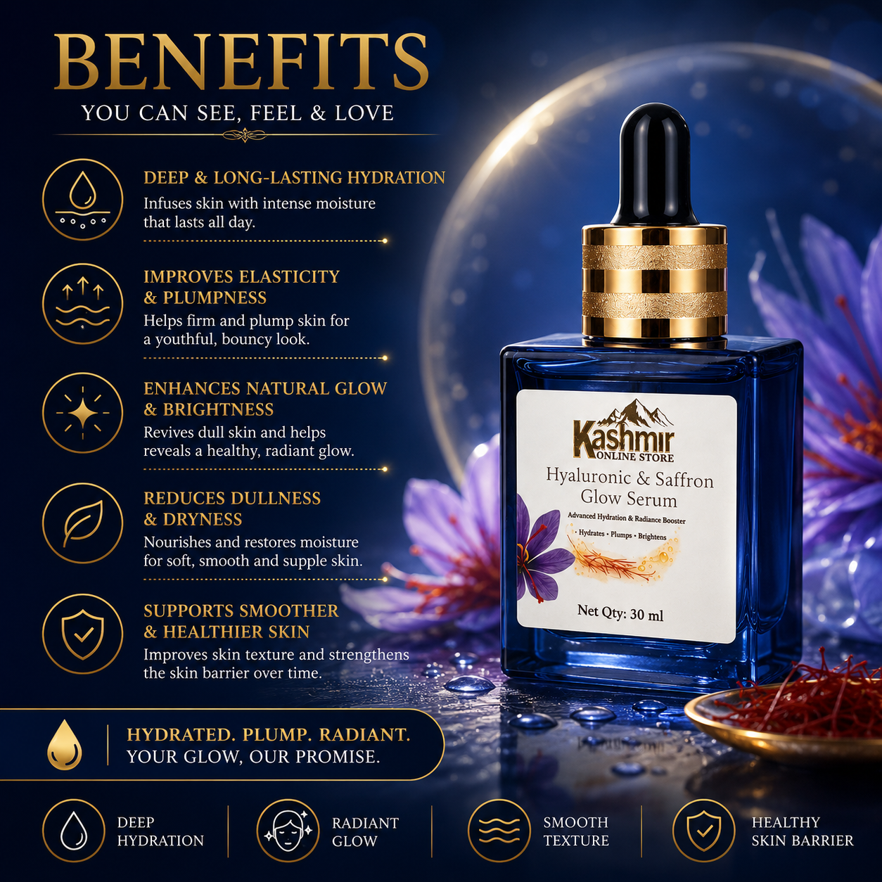Glow repair serum with hyaluronic and saffron