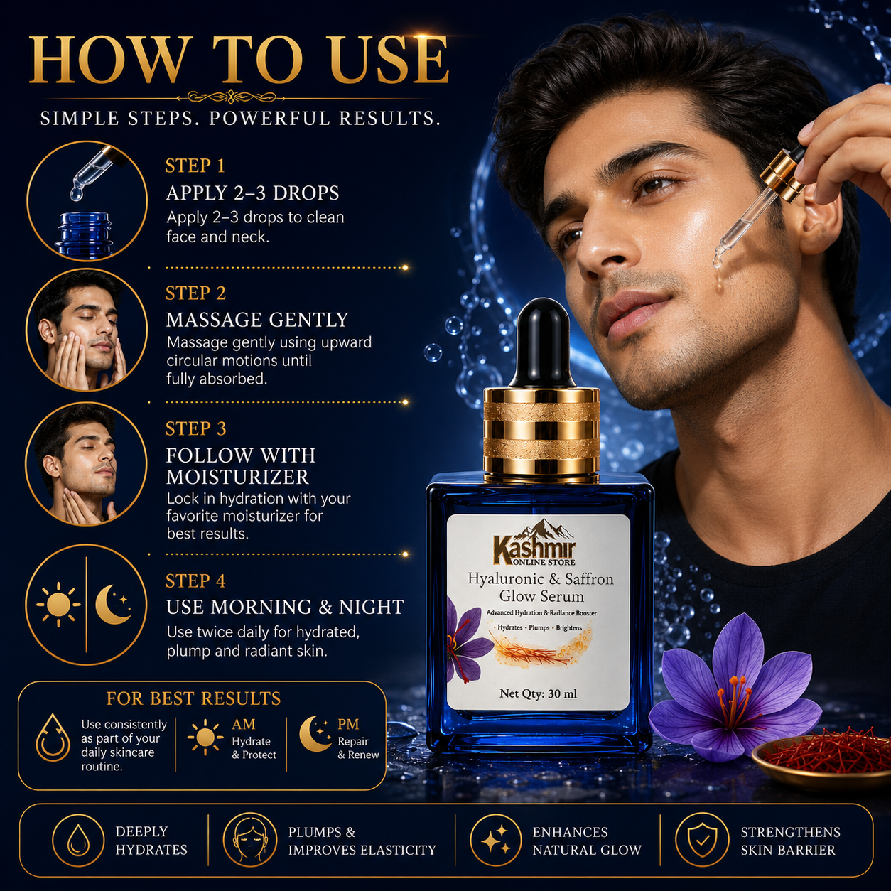 Saffron serum with hydrating skincare formula