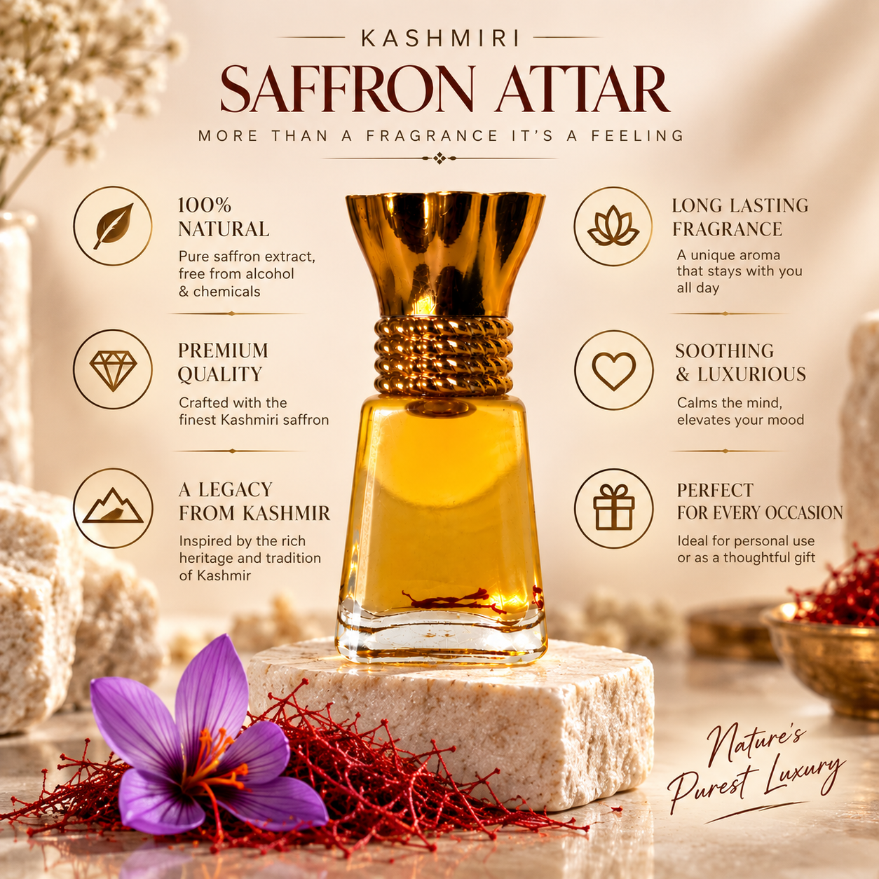 Kashmiri Saffron Attar with Rich and Elegant Fragrance