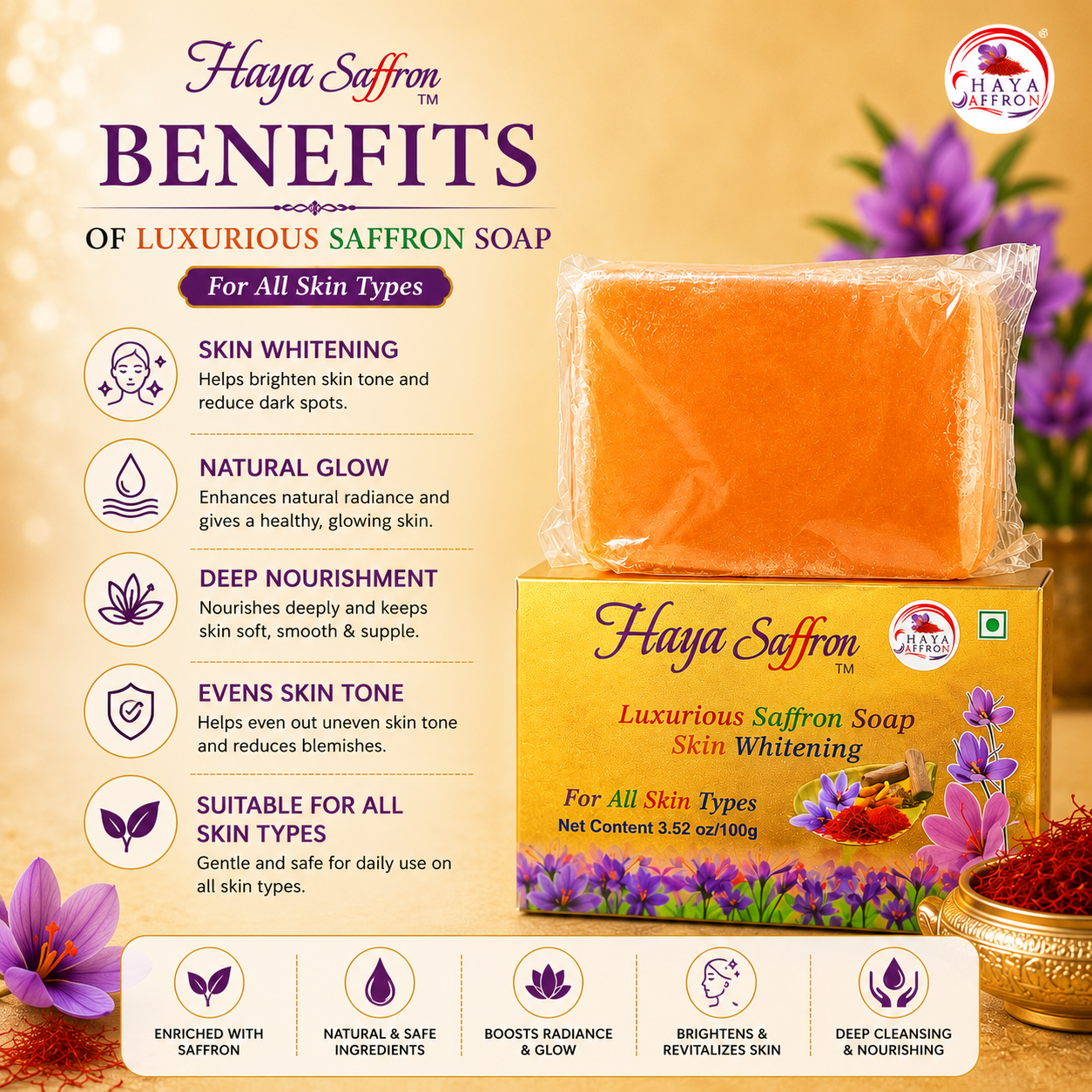 Luxurious saffron soap for natural glow