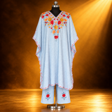Sky Blue Floral Kashmiri Long Kaftan Design