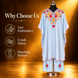 Sky Blue Crushed Texture Kashmiri Kaftan for Women