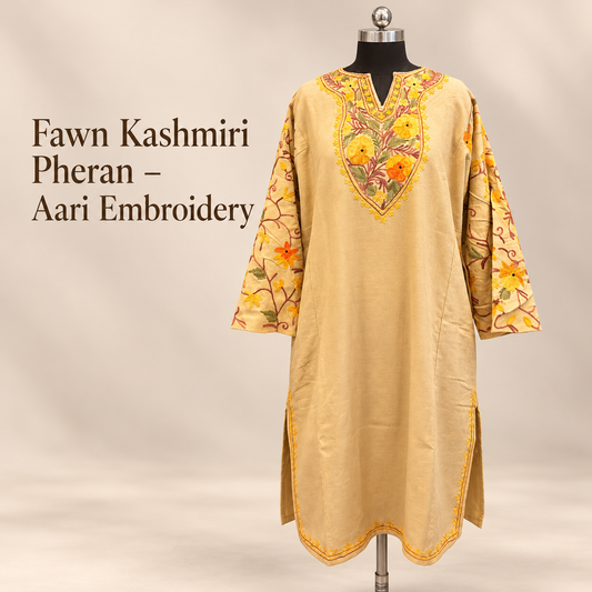 Fawn Kashmiri Winter Pheran with Aari Work