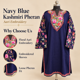 Navy Blue Kashmiri Winter Pheran with Aari Work