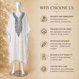 Elegant White Grey long kaftan with traditional Kashmiri Aari work
