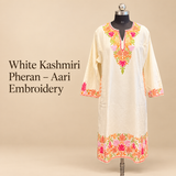 White Kashmiri Pheran with Traditional Aari Embroidery