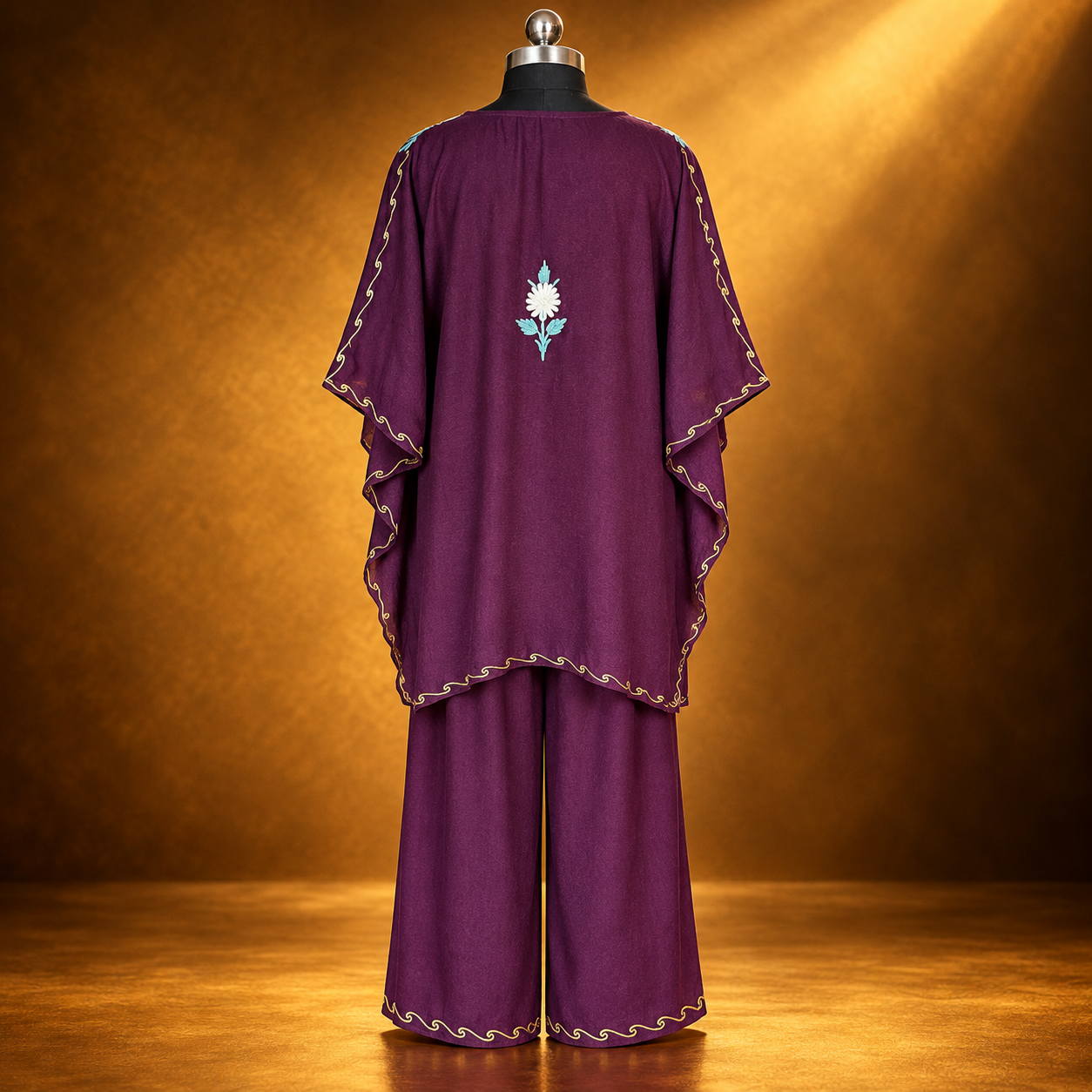 Wine Purple Crush Kaftan Set | Aari Work