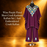 Wine Purple Floral Short Crush Kashmiri Kaftan Set
