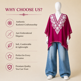 Stylish Berry Magenta floral kaftan for women with Kashmiri Aari embroidery