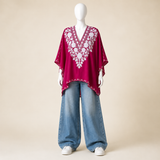 Buy Berry Magenta Kashmiri Short Kaftan | Aari Floral Embroidery