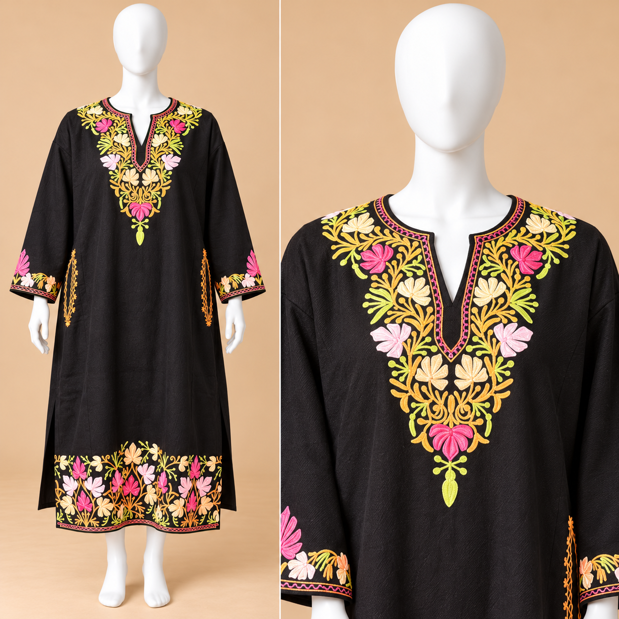Women's Black Kashmilon Pheran Front View