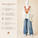 Elegant Ivory Rust floral ethnic kaftan for women with Kashmiri embroidery