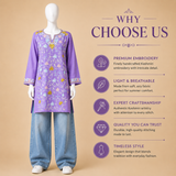 Lavender embroidered summer top with beautiful Kashmiri detailing