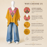 Elegant Mustard Gold ethnic kaftan for women with Kashmiri embroidered detailing
