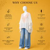 Stylish Off-White Pastel ethnic kaftan for women with Kashmiri floral embroidery