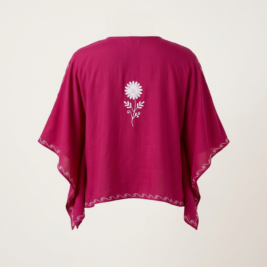 Berry Magenta Summer Cool Caftan with Kashmiri Aari Embroidery
