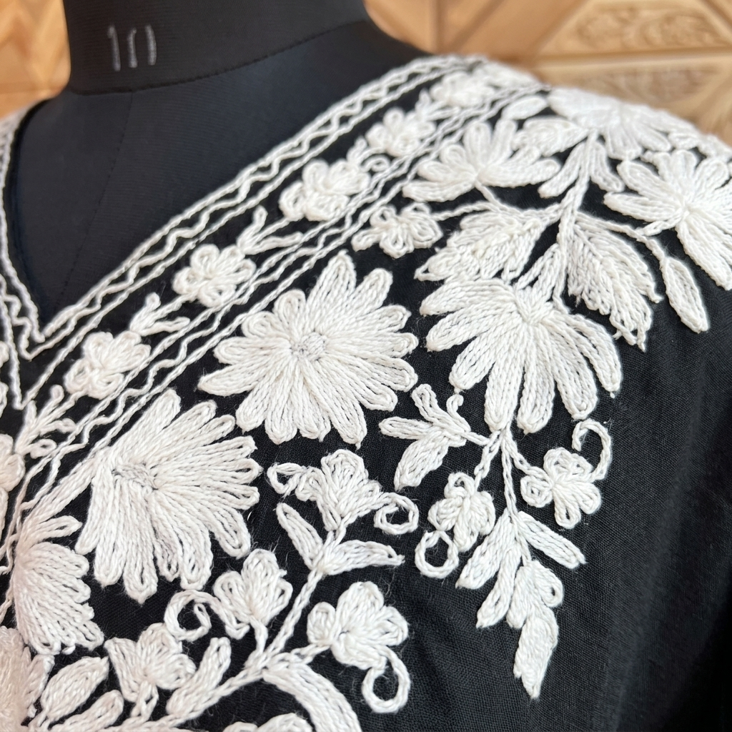 Black Kashmiri Aari Embroidered Long Kurti for Women
