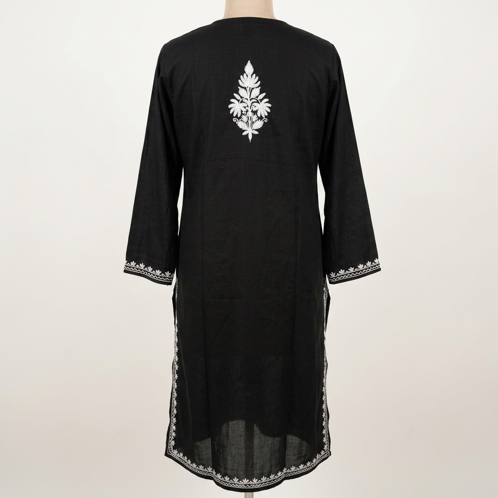 Black Kashmiri Aari Embroidered Long Kurti for Women