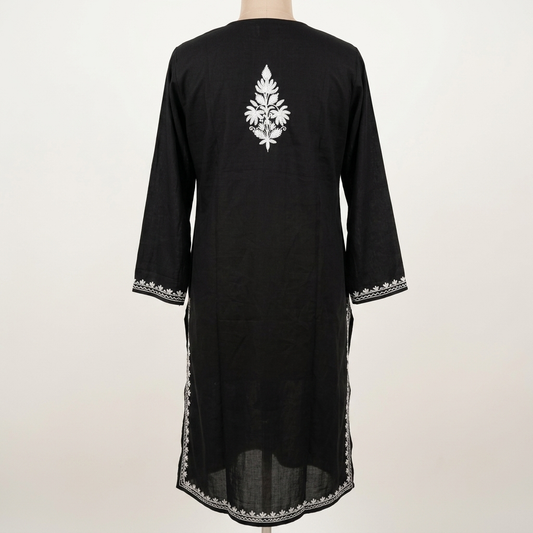 Black Kashmiri Aari Embroidered Long Kurti for Women