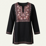 Black Kashmiri Short Kurti for Women with Machine Embroidery