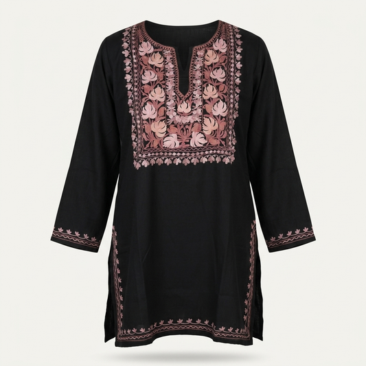 Black Machine Embroidered Designer Kurti for Women