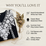 Premium Black Kashmiri Aari Poly Cotton Kurti