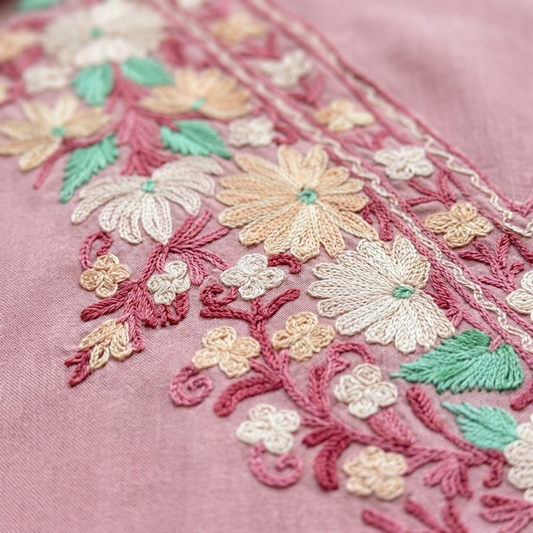 Blush Pink Summer Cool Caftan with Kashmiri Aari Embroidery