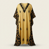Butter Yellow Tie Dye Aari Embroidered Long Kaftan
