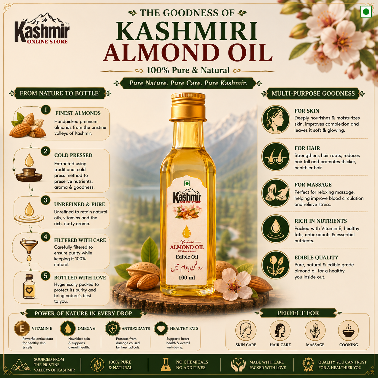 Natural Kashmiri Almond Oil Rich in Vitamin E