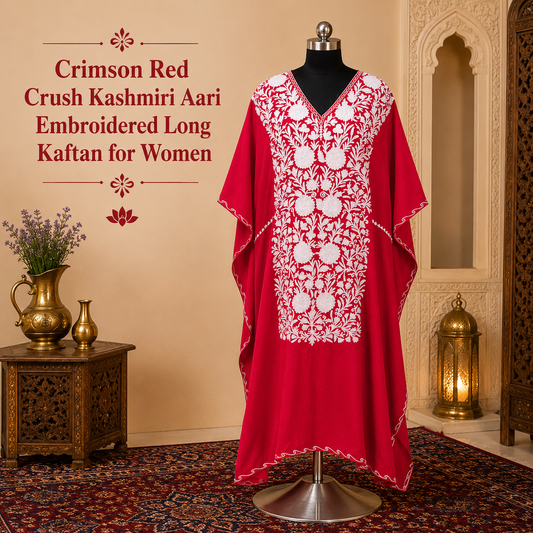 Luxury Crimson Red Kashmiri Embroidered Kaftan