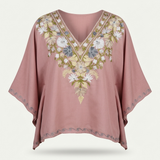Kashmiri Aari Embroidered Short Kaftan for Women Dusty Rose