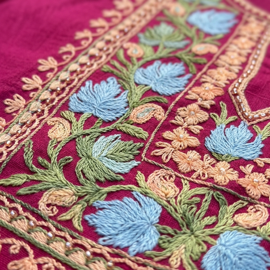 Fuchsia Pink Machine Embroidered Designer Kurti for Women